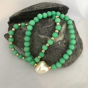 Jade, pearl, 14K gold bracelet